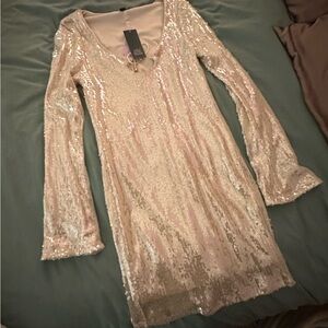 cream sequin sparkly bodycon mini dress